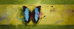 "The Blue and Black Morpho on Shades of Spring", Oil painting