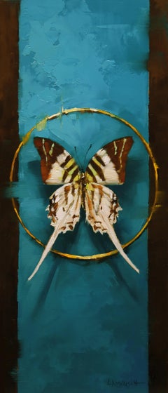 "The Giant Swordtail on Shades of Cerulean", Oil painting
