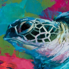 "La tortuga marina verde" Pintura al óleo de temática animal
