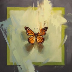 « Le Monarch sur des nuances d'olivier et de pierre », peinture à l'huile originale