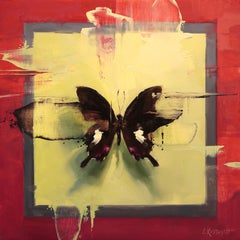 "The Red Helen on Shades of Lemon & Cherry" Original Oil Painting