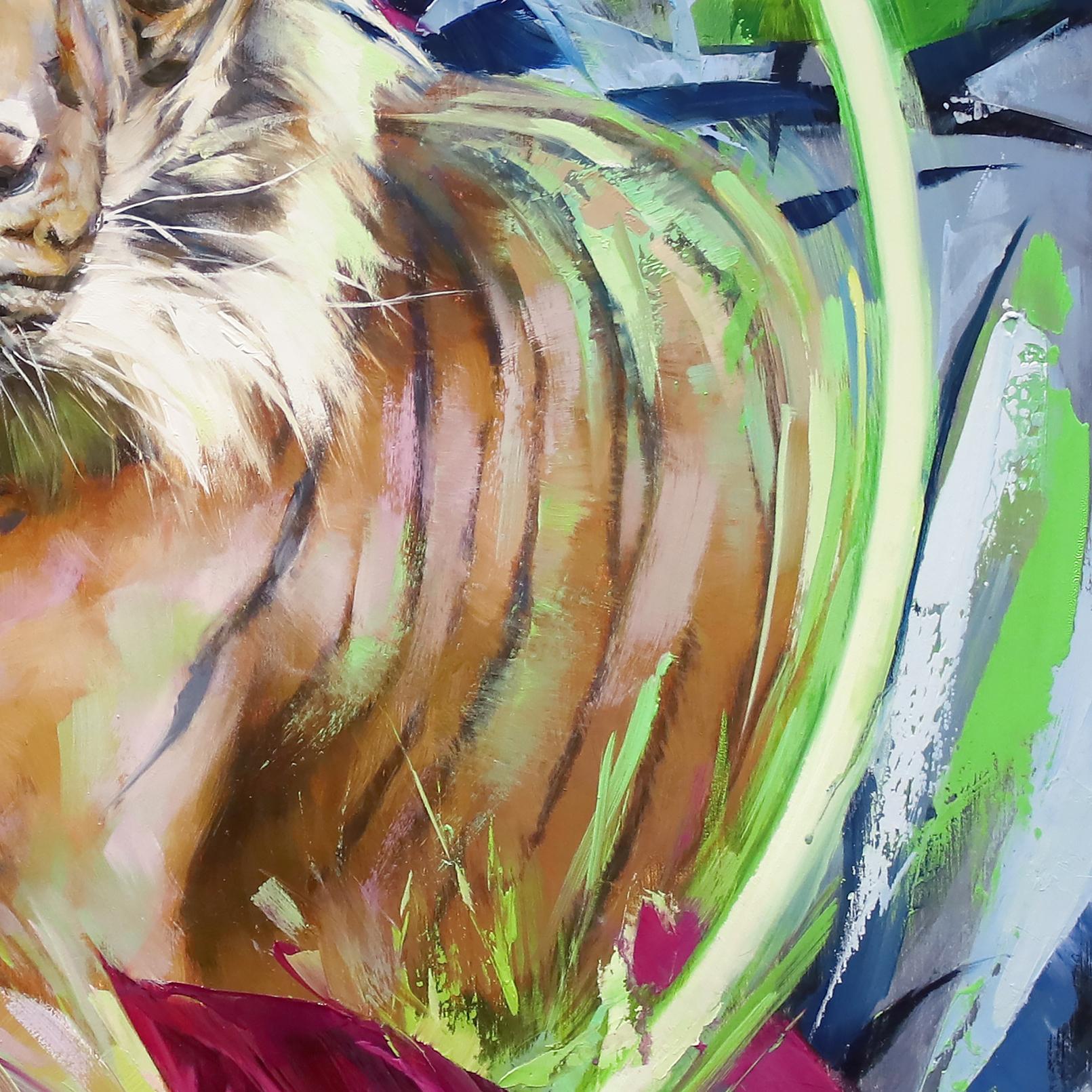 „Der Sumatran-Tiger“ – Original-Ölgemälde einerangerten großen Katze im Angebot 2