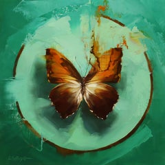 "The Sunset Morpho on Shades of Mint", Oil painting