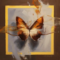 "The Sunset Morpho on Shades of Slate & Umber" Original Oil Painting