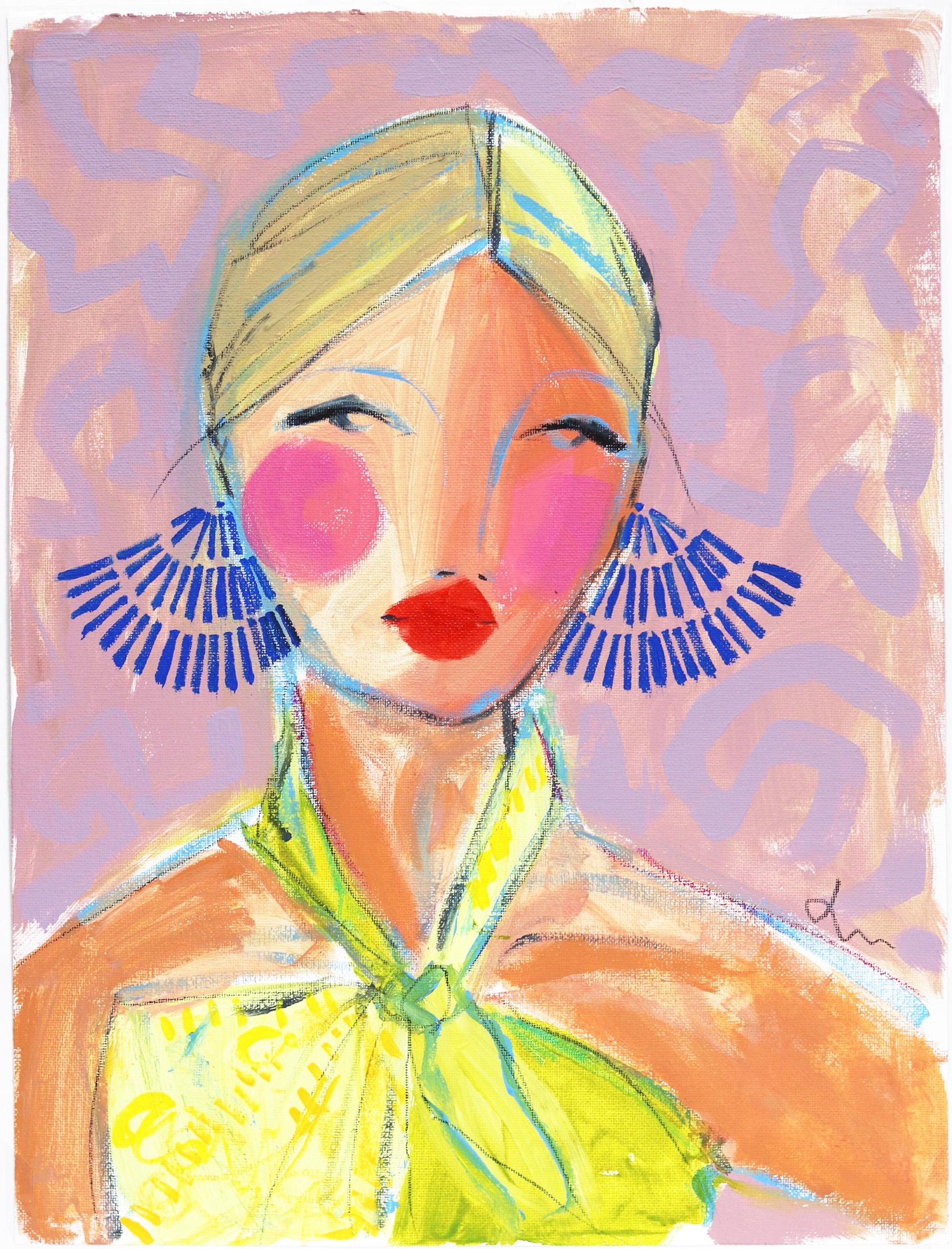 Bea  -  Peinture de portrait figuratif abstrait colorée 