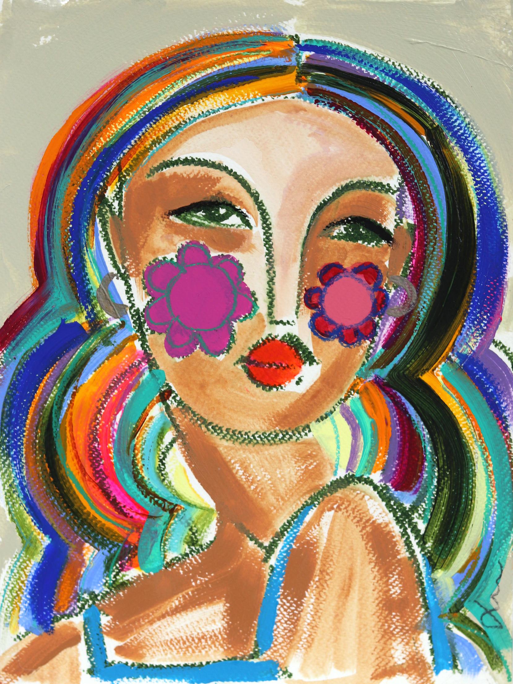 Bombshell Bright 2 - Oil Pastel Abstract Figurative Portrait