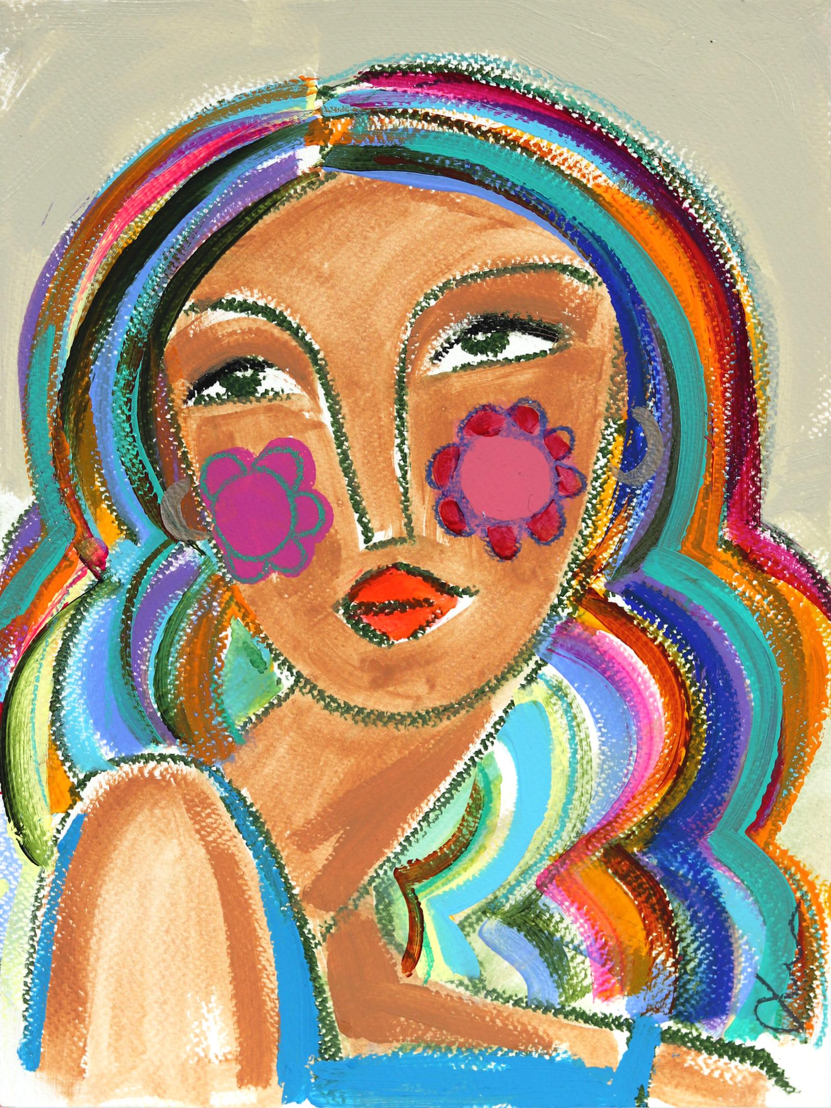 Bombshell Bright 5 - Oil Pastel Abstract Figurative Portrait