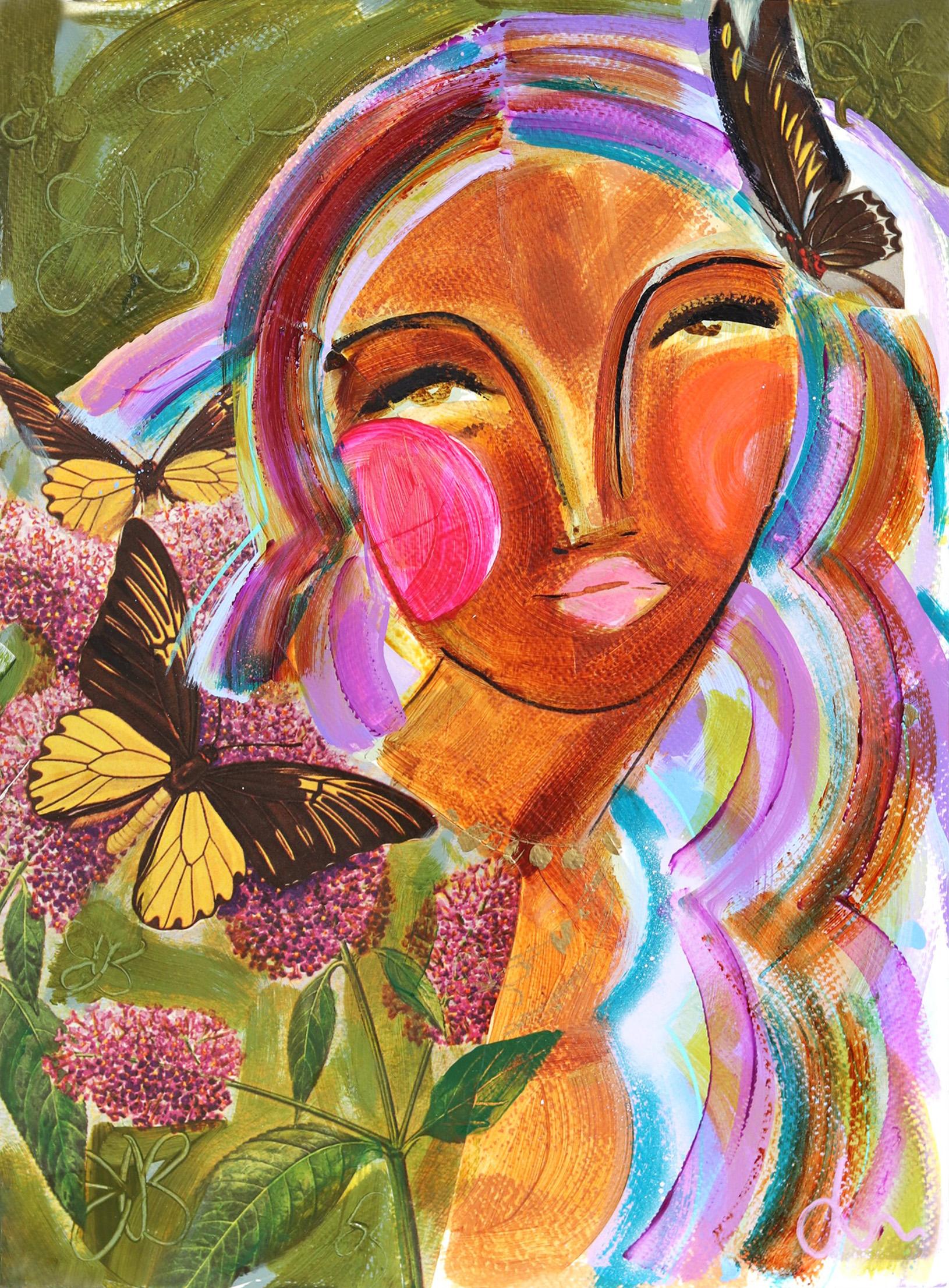 Lindsey McCord Portrait Painting - Butterfly Bombshell 1 - Colorful Abstract Figurative Portrait Original Painting 