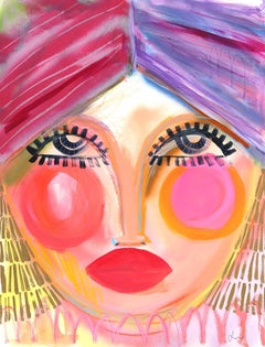 Celine - Portrait figuratif abstrait et coloré - Peinture originale
