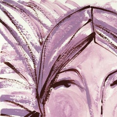 Cocoa Line Art - Soft Neutral Purple Abstract Figurative Portrait Painting