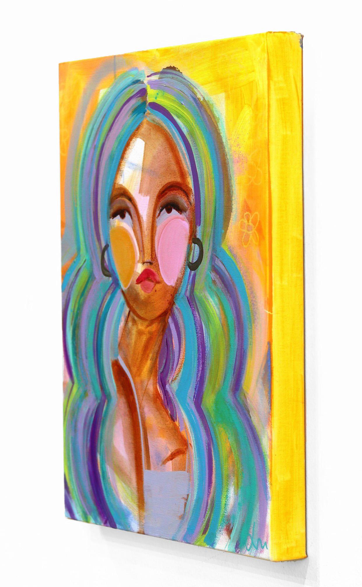 Indigo Bombshell - Colorful Abstract Figurative Portrait Original Painting For Sale 2