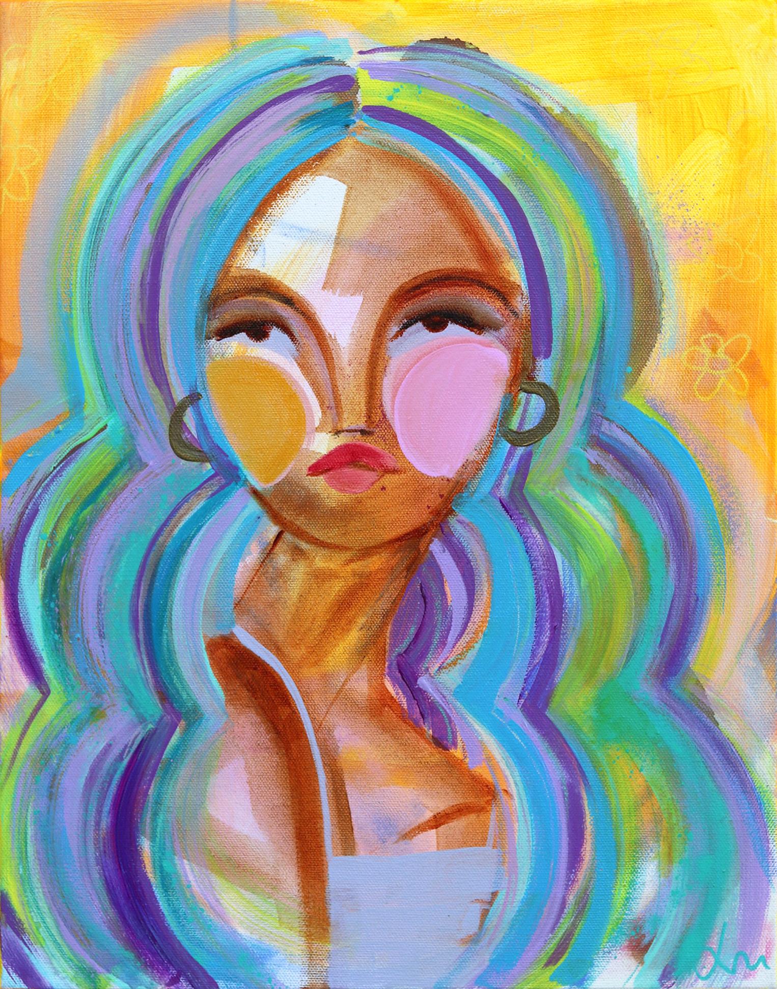 Lindsey McCord Portrait Painting - Indigo Bombshell - Colorful Abstract Figurative Portrait Original Painting