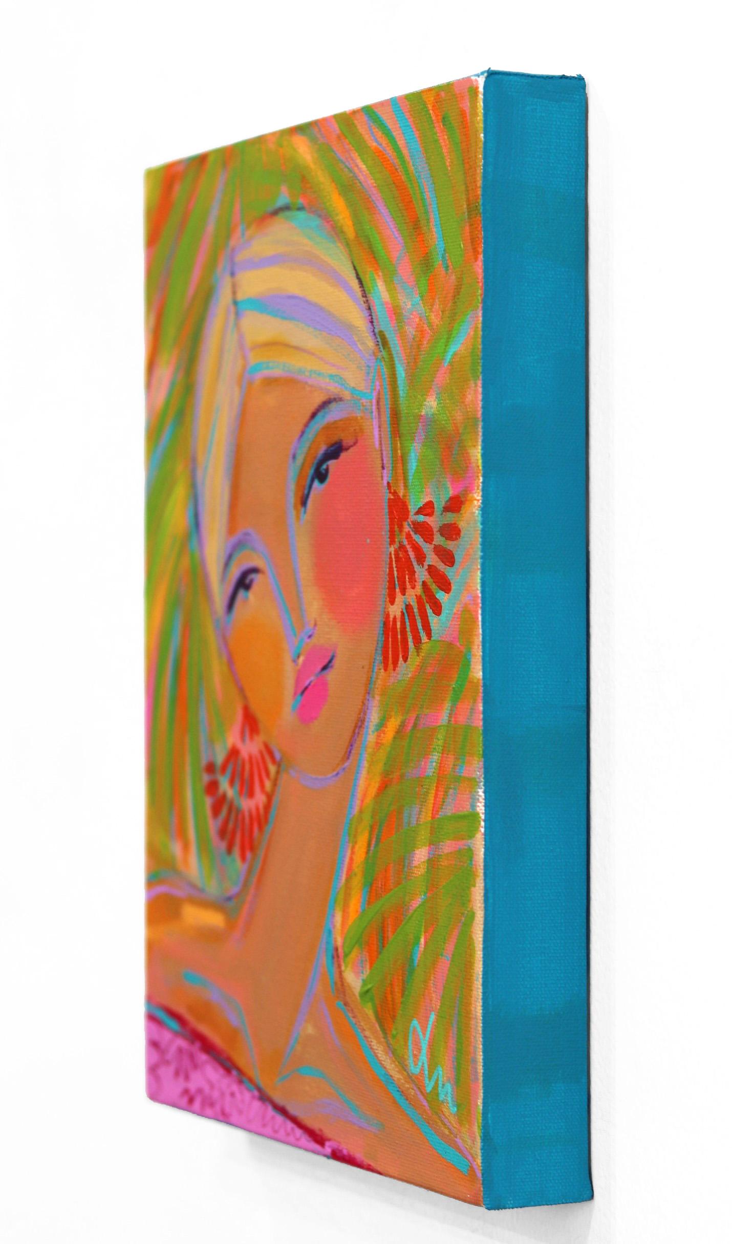 Malibu Barbie - Pintura Original Retrato Figurativo Abstracto Colorido - Portrait Painting Marrón de Lindsey McCord
