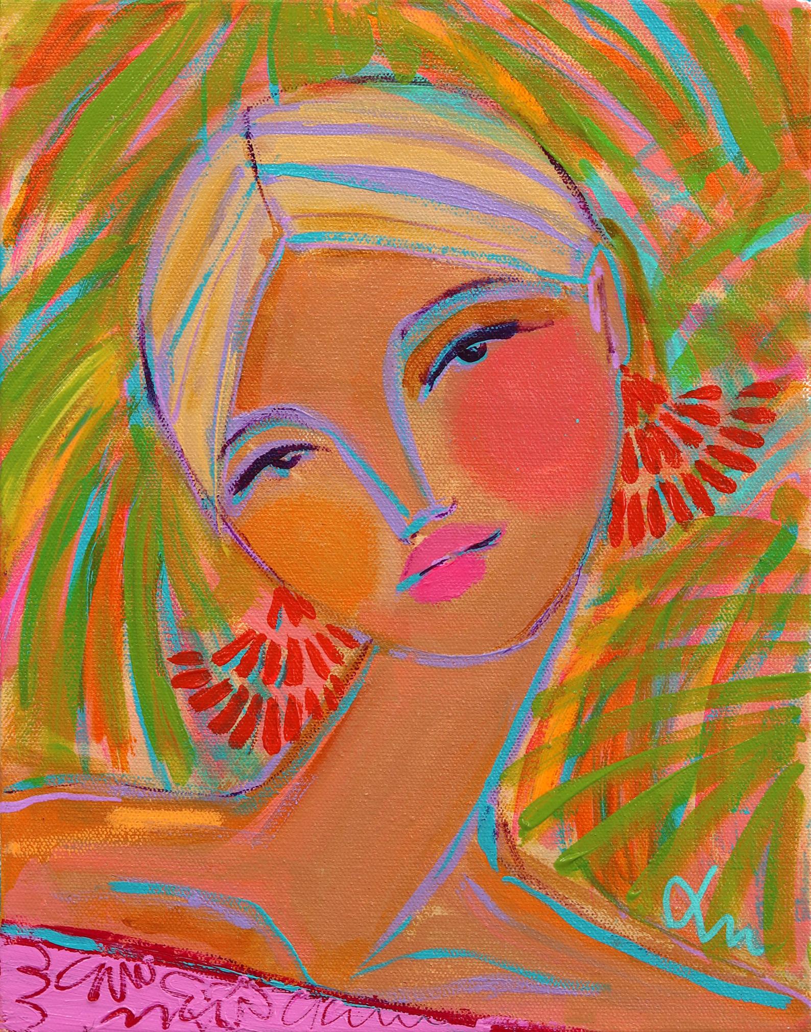 Lindsey McCord Portrait Painting – Malibu Barbie - Buntes abstraktes figuratives Porträt, Originalgemälde