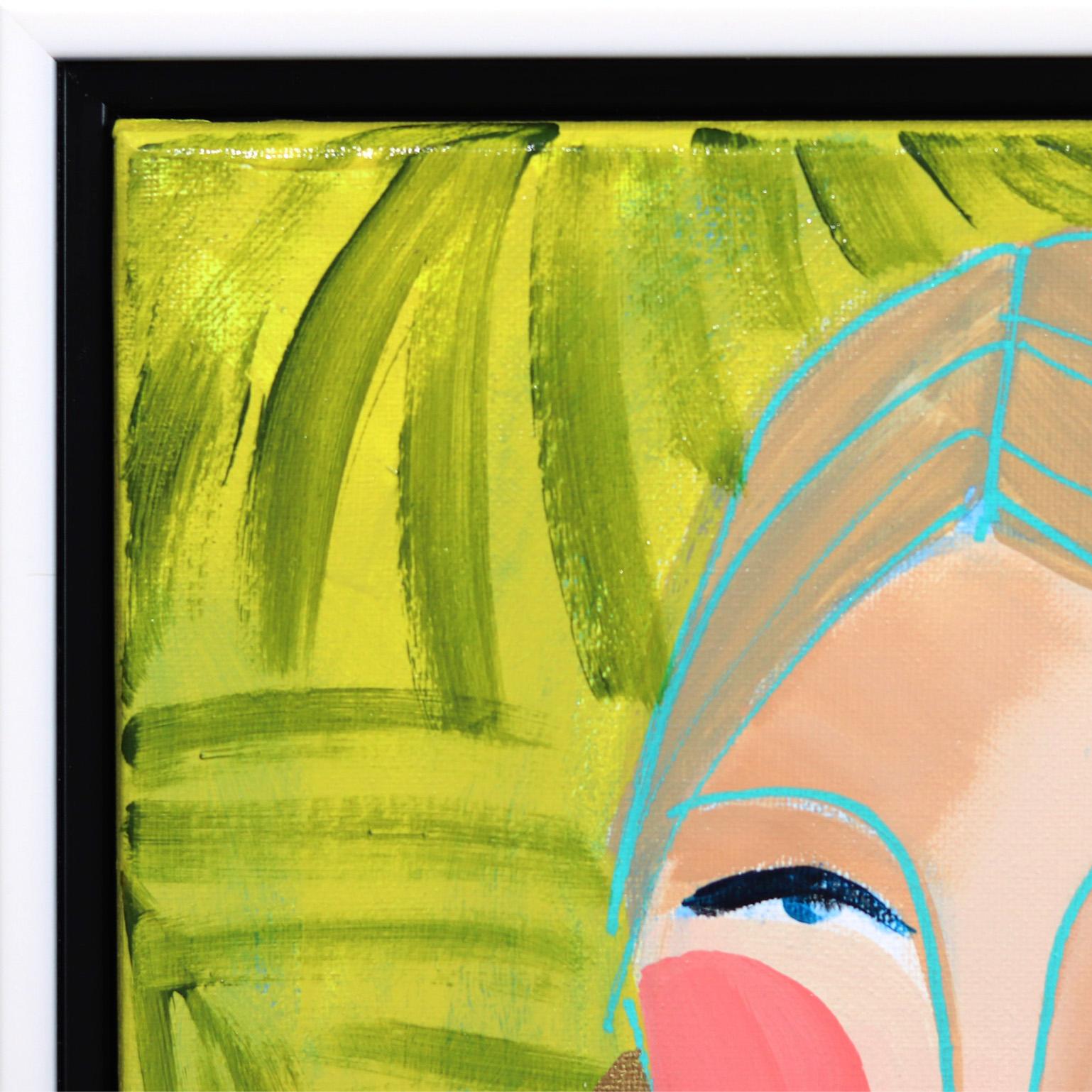 Miss Priss Palms 1 - Colorful Abstract Figurative Portrait Original Painting For Sale 1