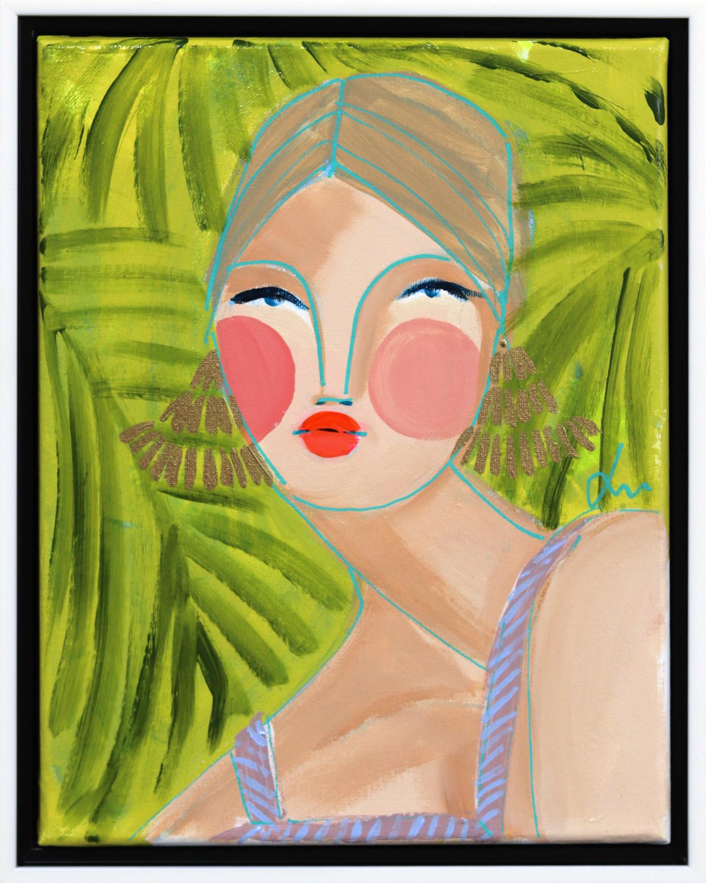 Miss Priss Palms 1 - Portrait figuratif abstrait coloré - Peinture originale