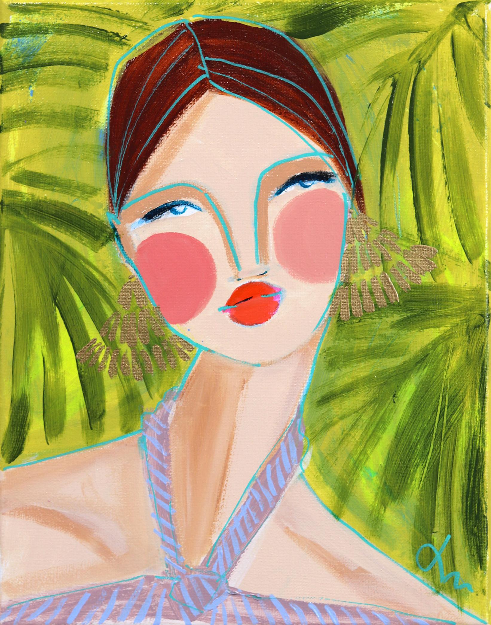 Miss Priss Palms 2 - Colorful Abstract Figurative Portrait Original Painting For Sale 7