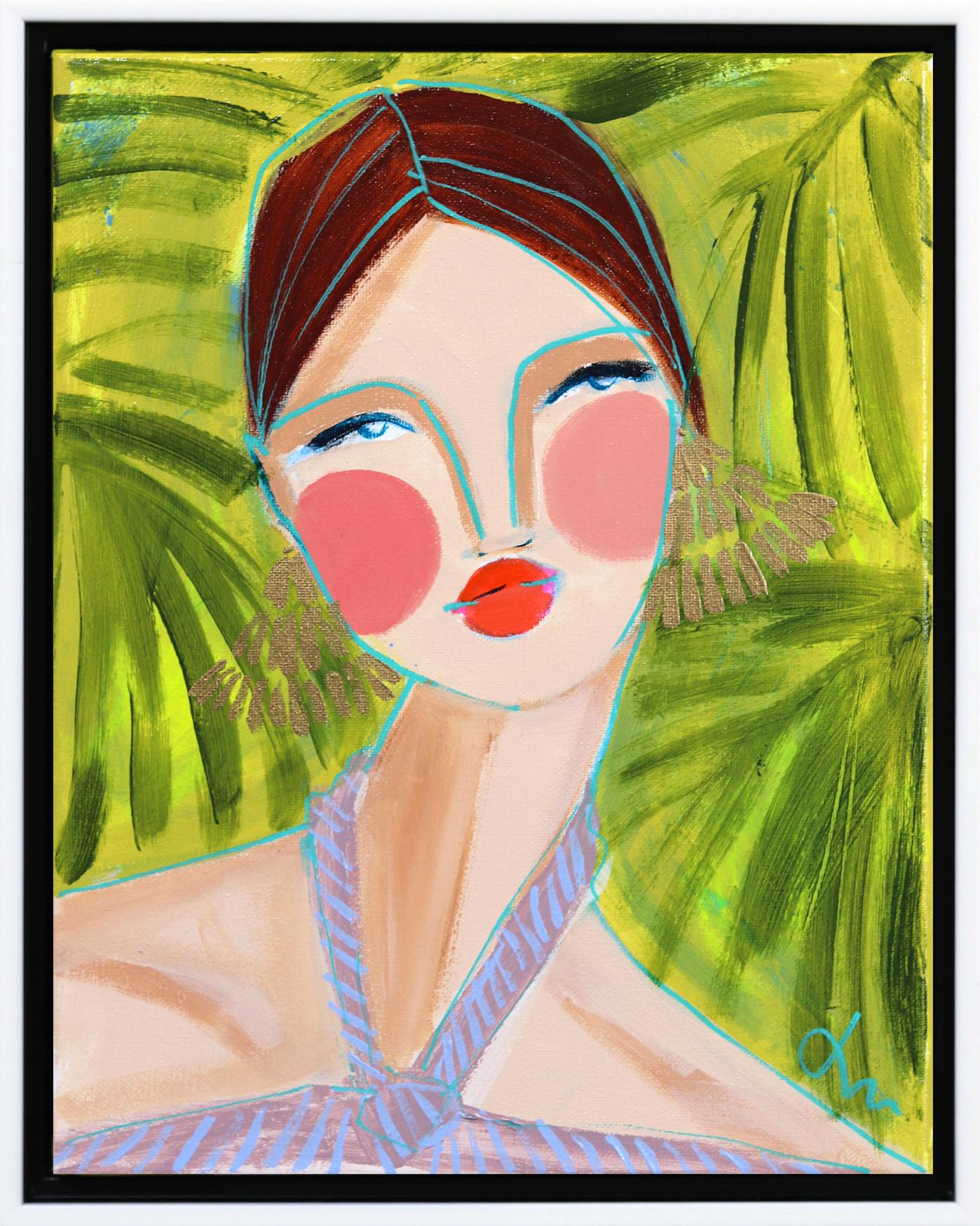 Miss Priss Palms 2 - Portrait figuratif abstrait coloré - Peinture originale