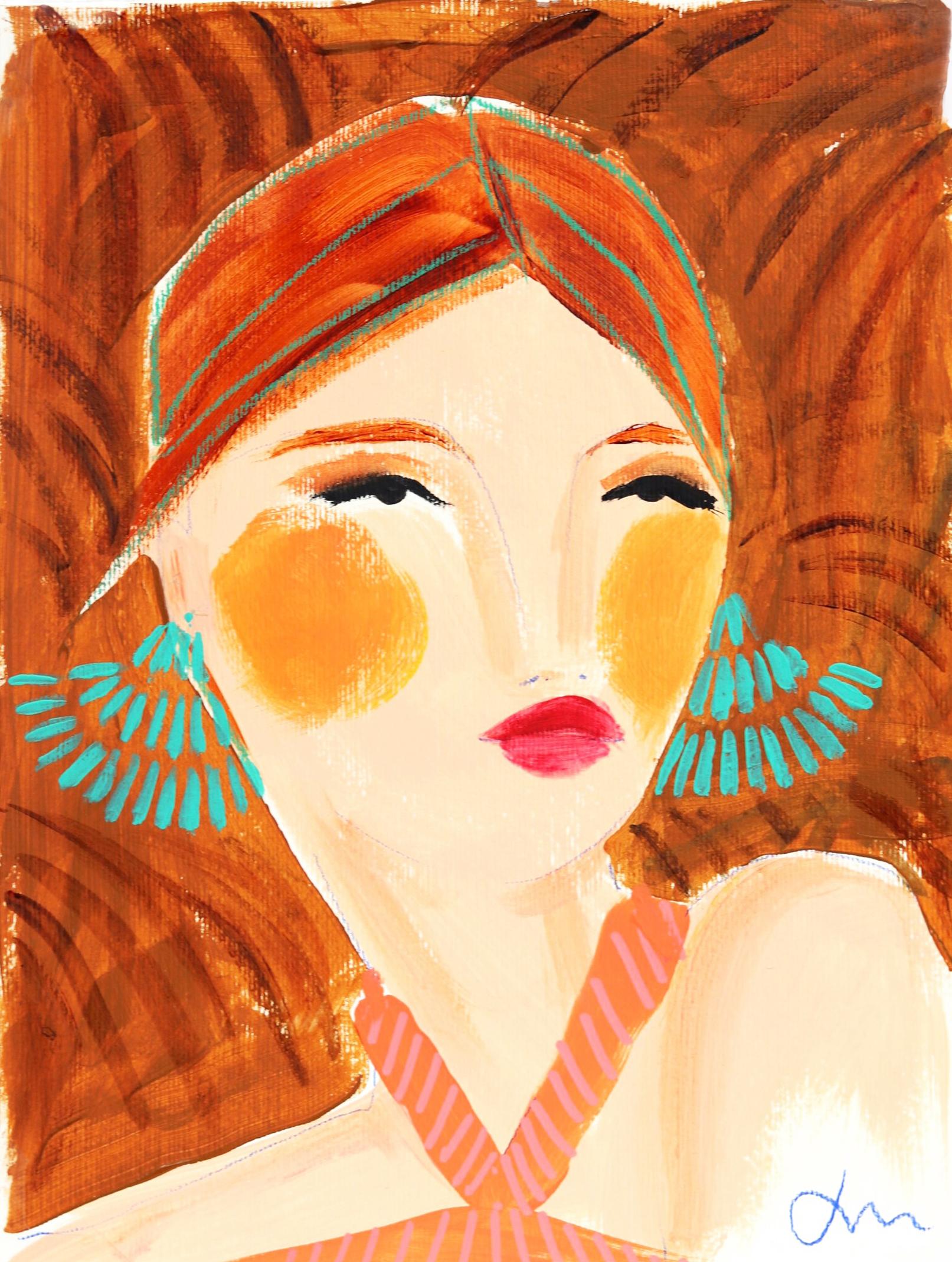 Palmetto Princesse - Peinture originale abstraite colorée avec portrait figuratif 