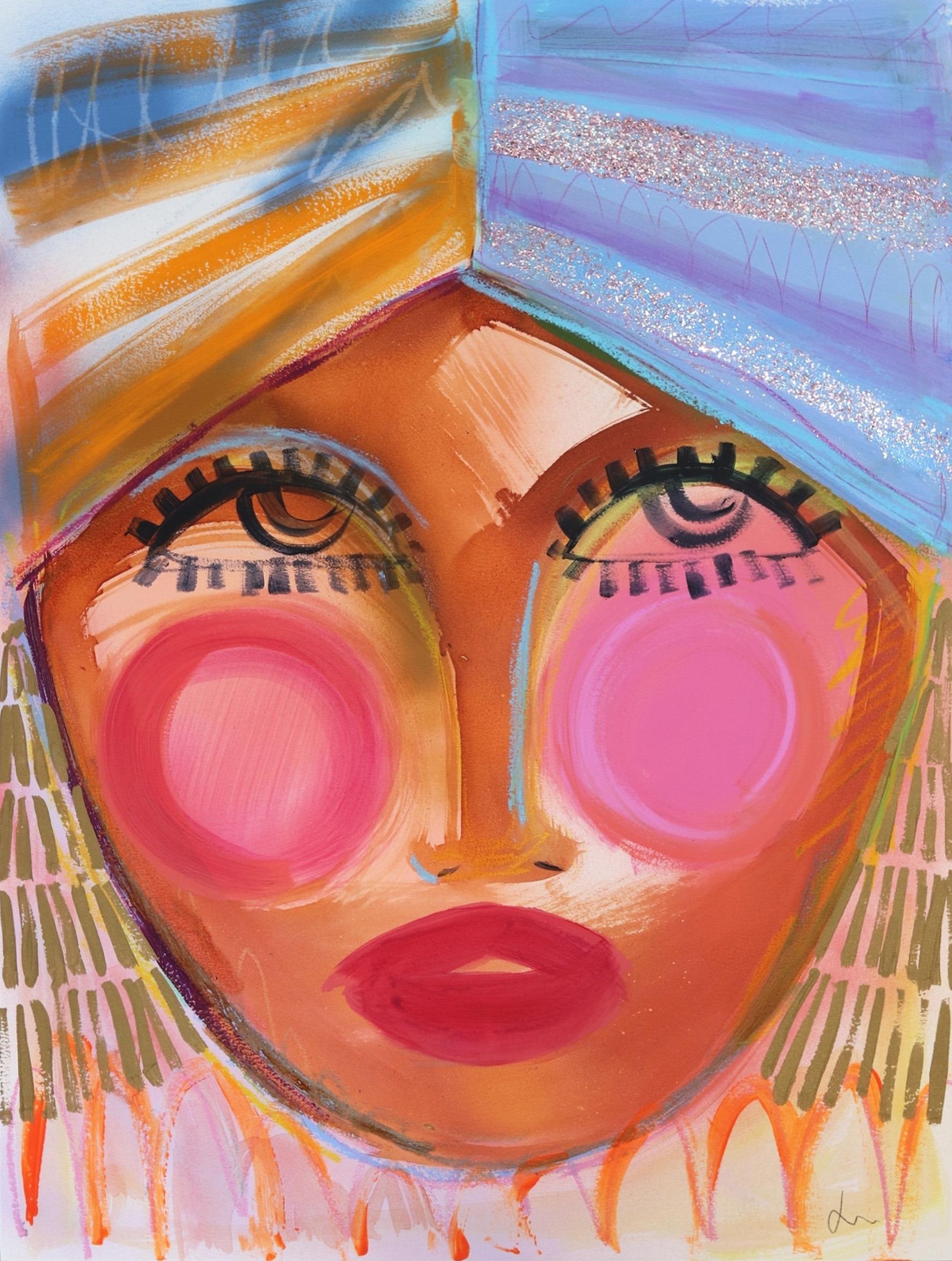 Selena - Portrait figuratif abstrait et coloré - Peinture originale