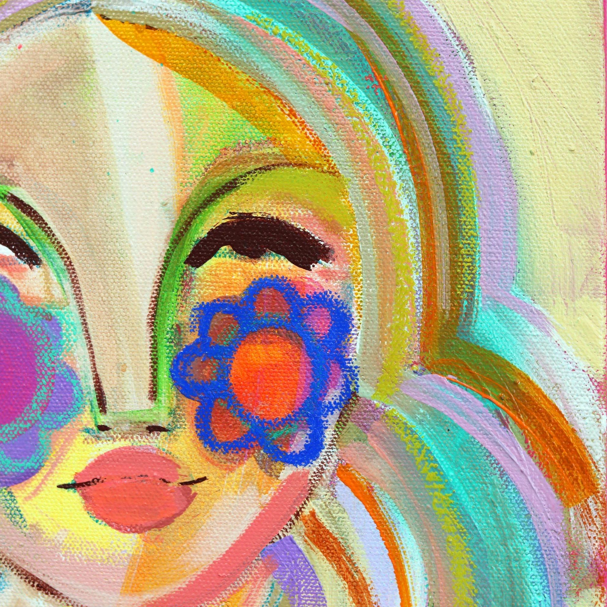 Summer Stunner - Colorful Abstract Figurative Portrait Original Painting For Sale 6