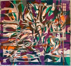 Abstract, colorful, large, canvas, acrylic, pink purple, green, orange, painting