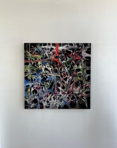 Tableau abstrait, carré, huile sur toile, peinture