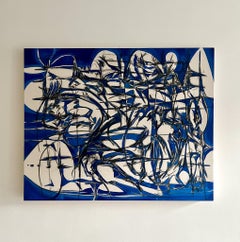 black, blue, white, abstract, canvas, acrylic, painting