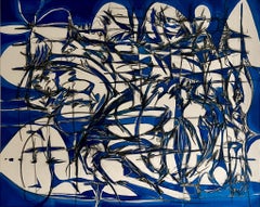 black, blue, white, abstract, canvas, acrylic, painting