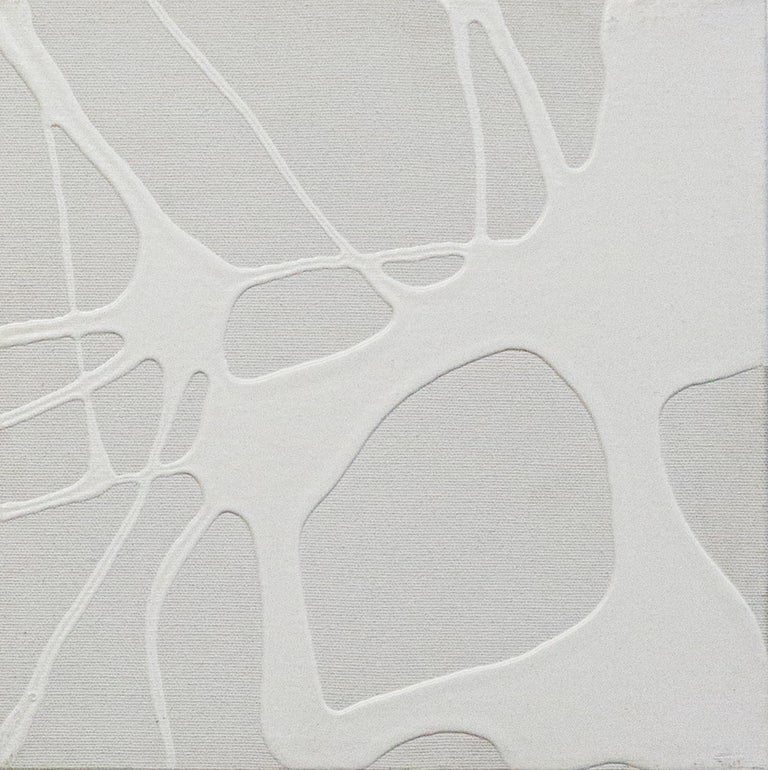 Liquidline, White, Paint, Abstract, Canvas, Square - Gray Abstract Painting by Lindsey Nobel
