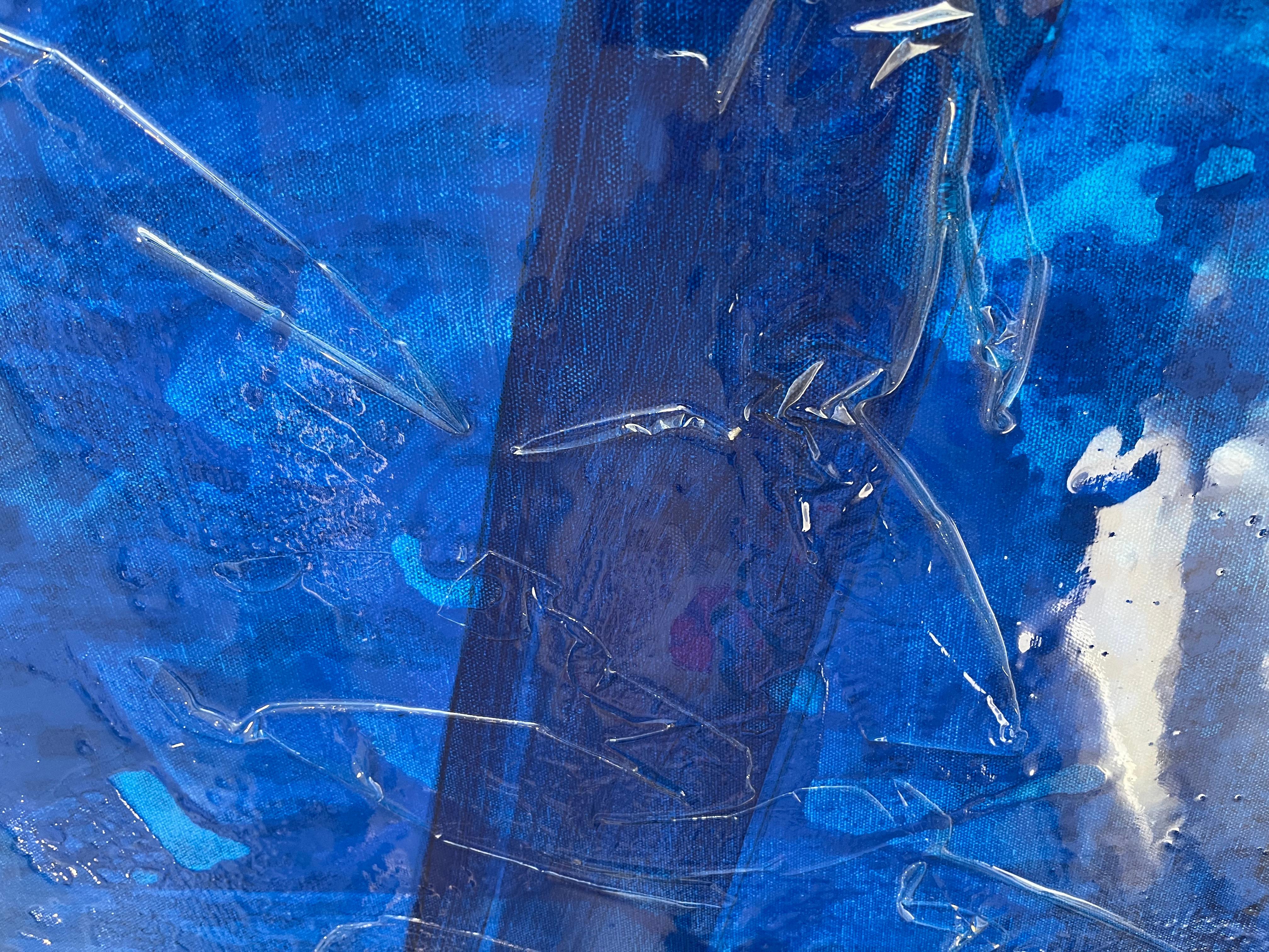Mixed Media, Acryl, Blau, abstrakt, groß, Gemälde im Angebot 1