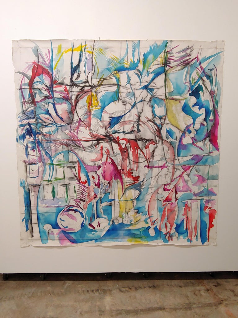 Lindsey Nobel Smile On Polychromatic Blue Abstract Painting