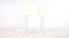 Lindshammar Glasbruk (att.), Pair of Tall Blown Glass Lamps, Sweden C.1960