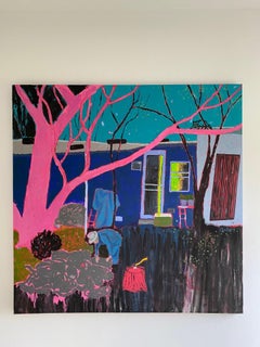 « Blue Tarp », huile sur acrylique - peinture figurative