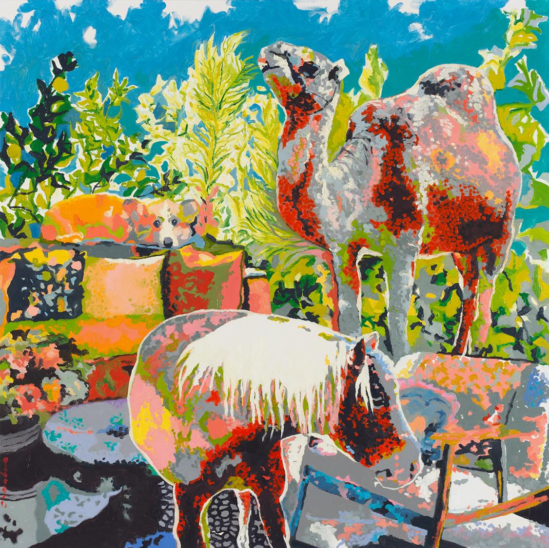 Lindy Chambers Animal Painting - Buddies in the house