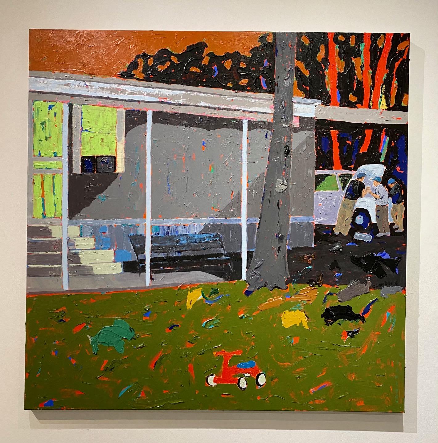 „Kid-Spielzeug“, Öl auf Leinwand – figürliches Gemälde – Painting von Lindy Chambers