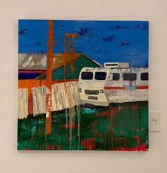 "Snow Bird Wagon, " Oil and Acrylic on Canvas - Figurative Painting