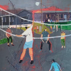 "Street Volley," Oil and Acrylic on Canvas - Figurative Painting
