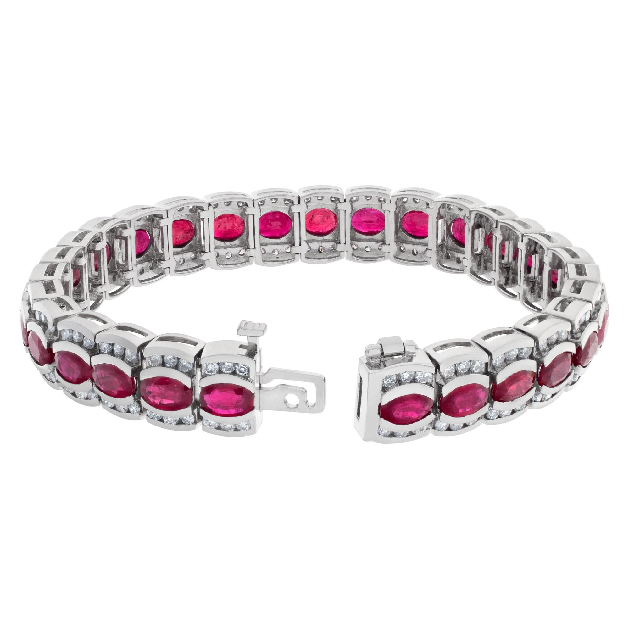 Women's Line Bracelet in 14k White Gold with 4 Cts in Diamonds and 17.10 Cts in Rubies For Sale