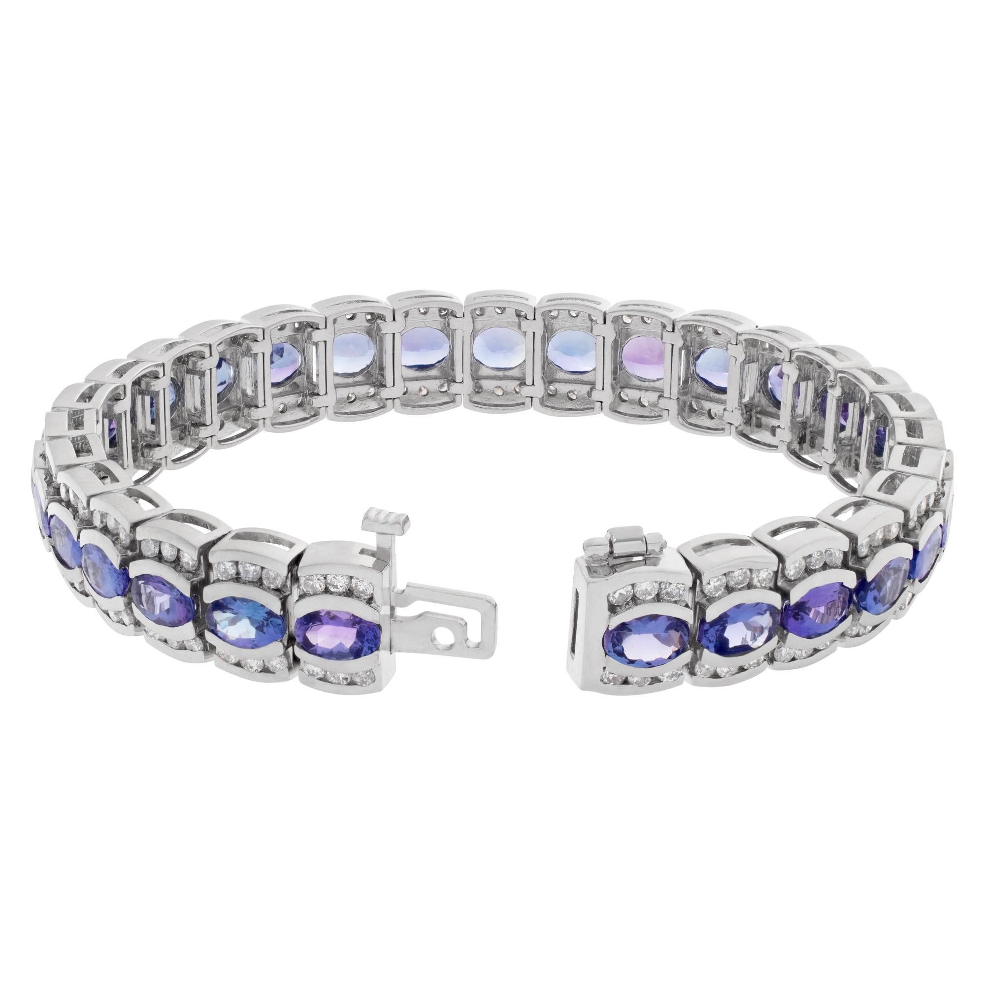 Oval Cut Line Bracelet in 14k White Gold with Tanzanites and Diamonds For Sale