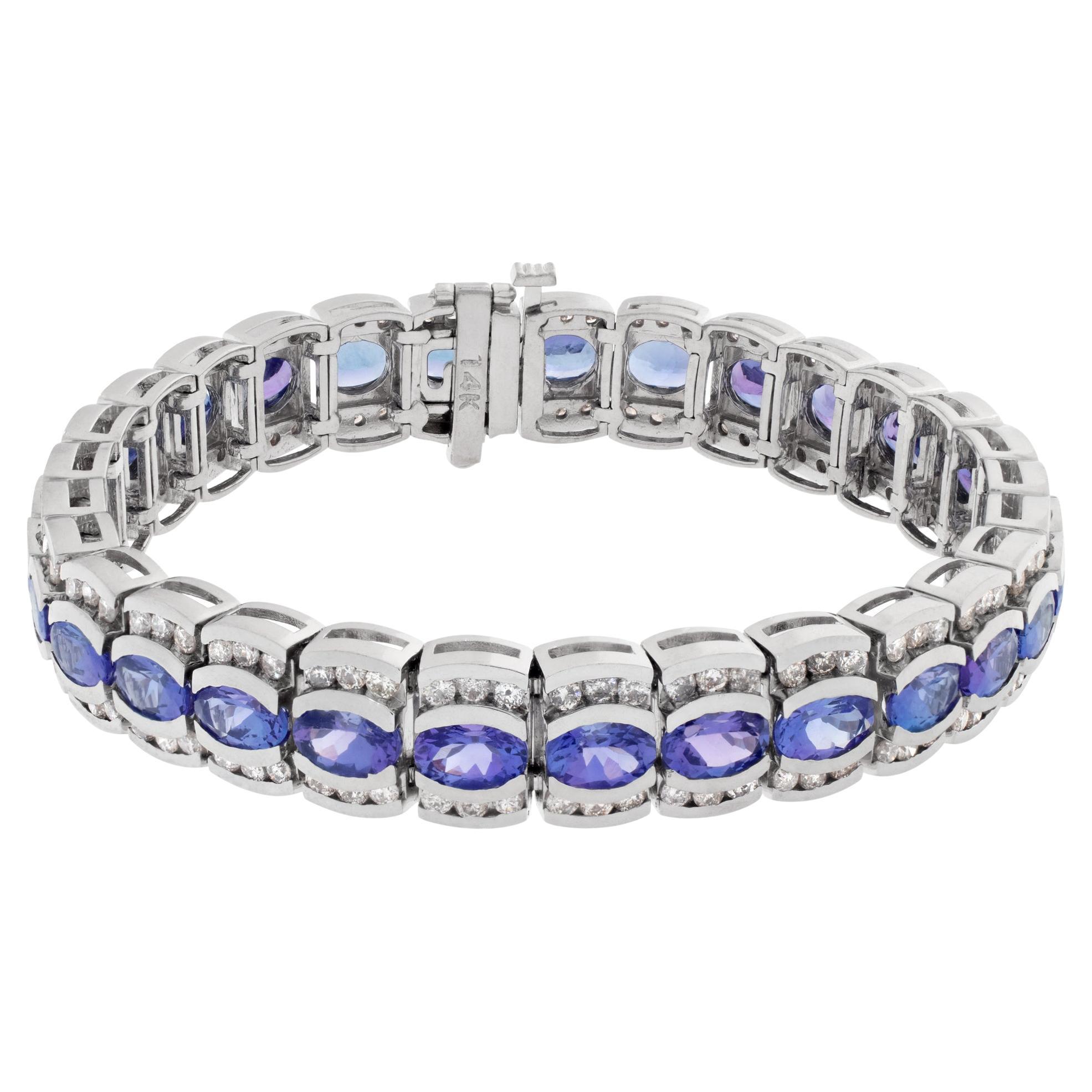 Line Bracelet in 14k White Gold with Tanzanites and Diamonds For Sale