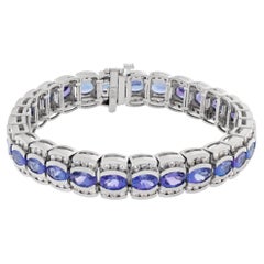 Line Bracelet in 14k White Gold with Tanzanites and Diamonds