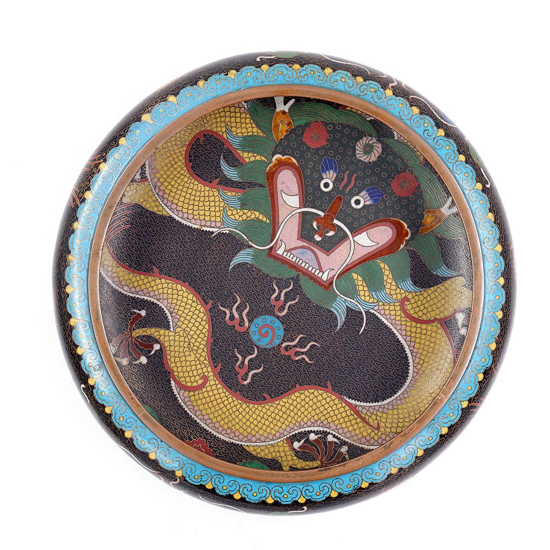 Coppa Cloisonné con draghi, Sig. Zhengde, Cina, anni 20/30. in vendita 2