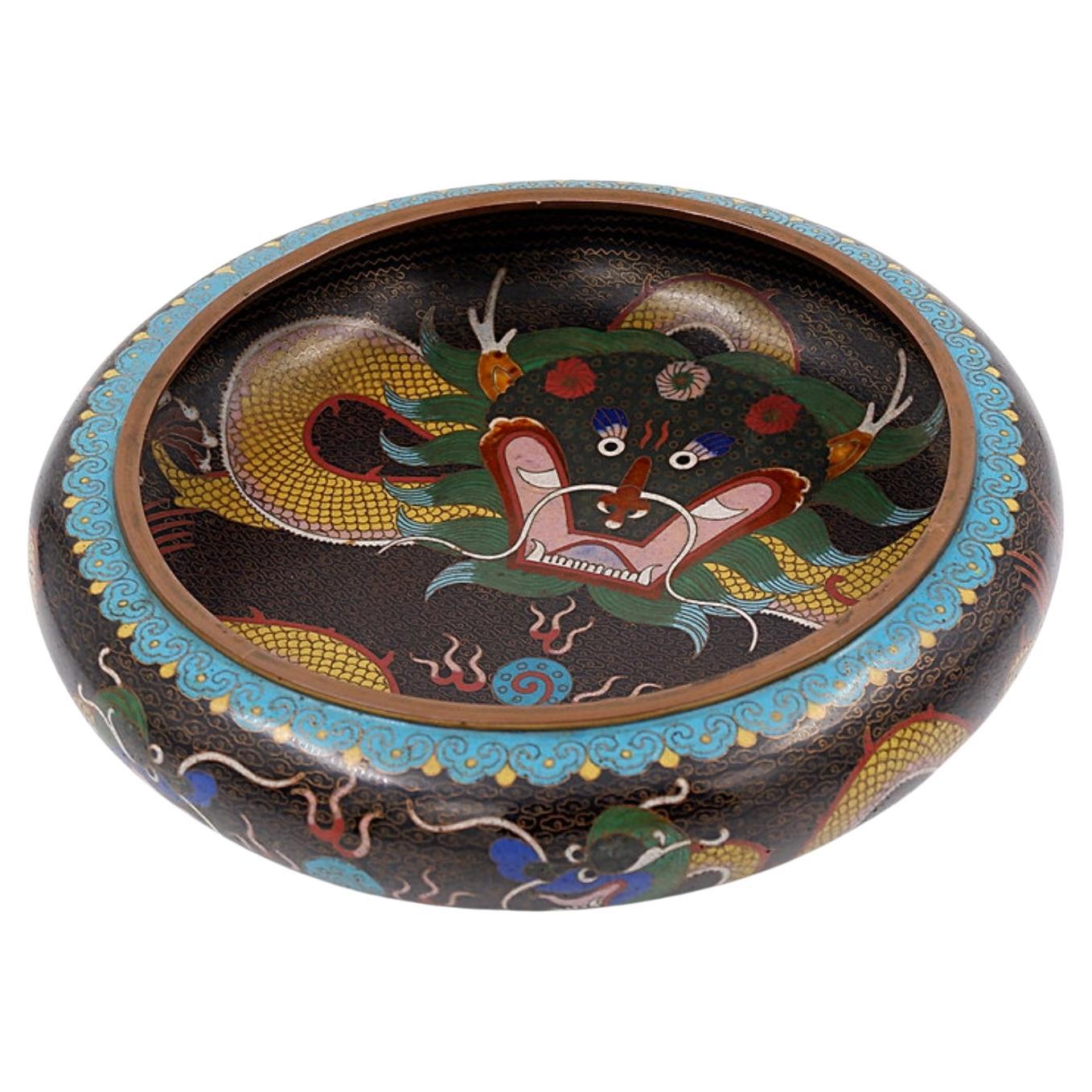 Coupe cloisonnée en ligne avec dragons, Sig. Zhengde, Chine, années 1920/30.