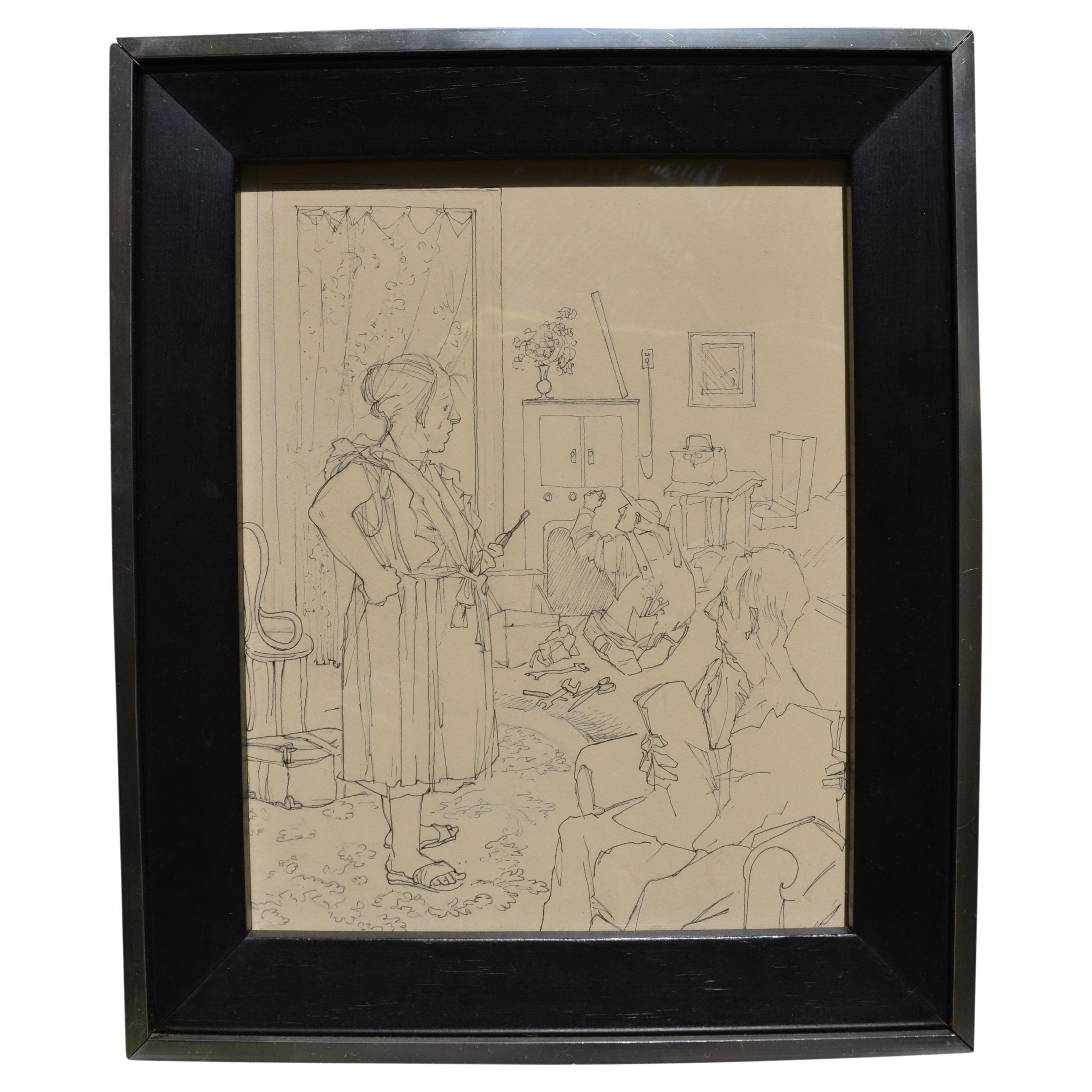 Line Drawing by Ellen Rixford For Sale