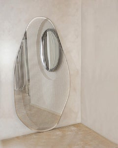 Line I Contemporary Sculptural Mirror with Silver and Glass by Homa