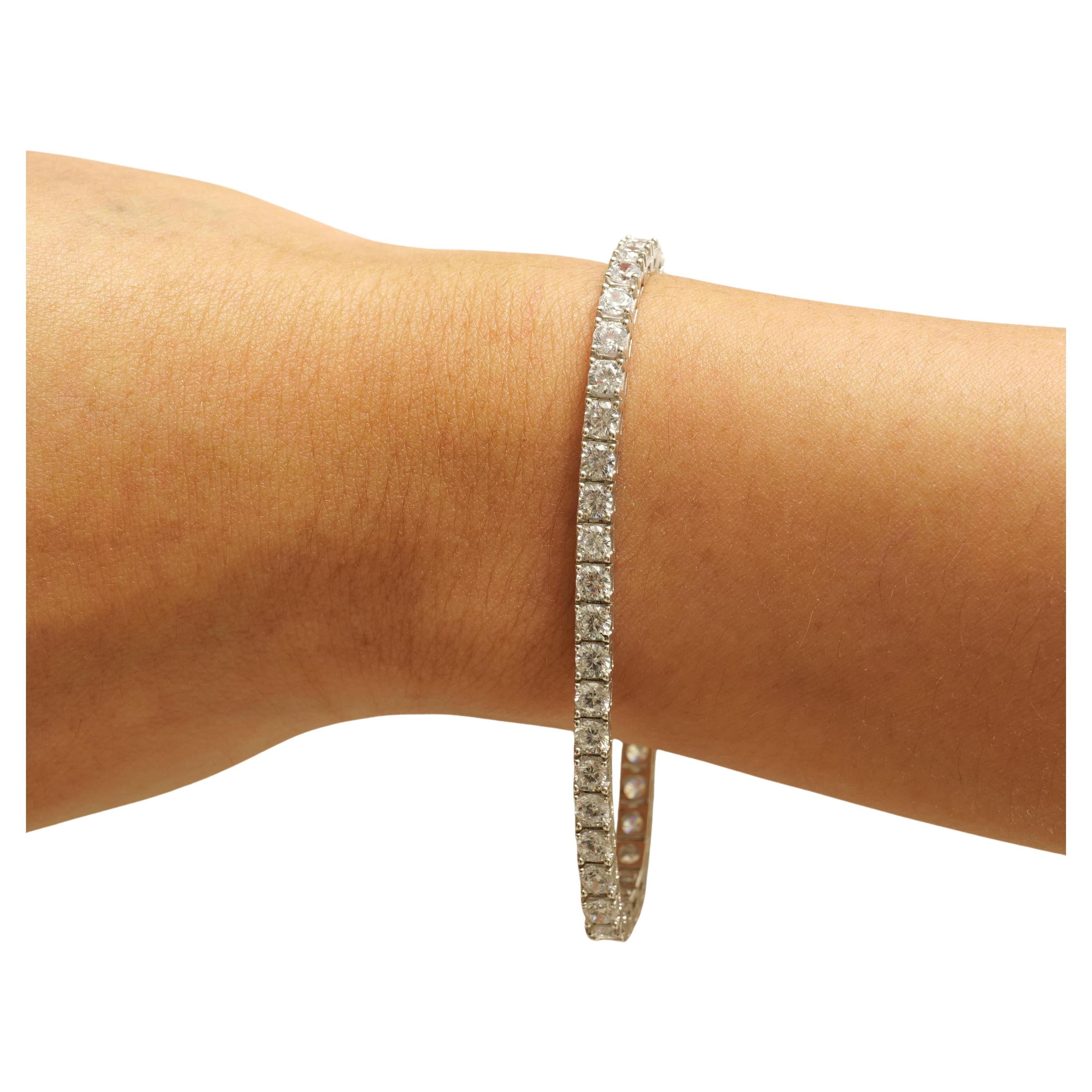 Line Natural Diamond Stacking Tennis Bracelet in 14K Solid Gold (Certified) For Sale
