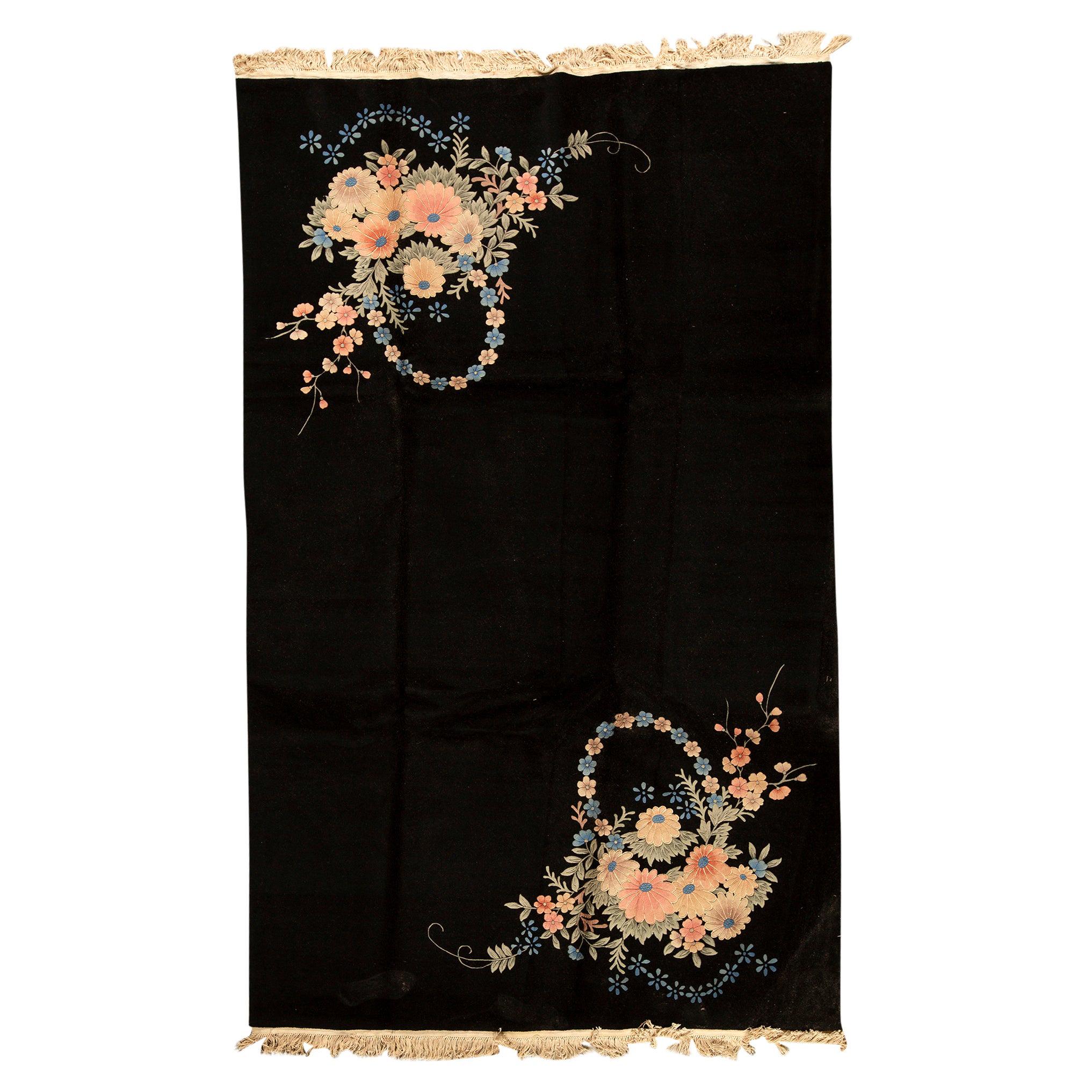 Traditional Handwoven Luxury Chinese Wool Black Rug