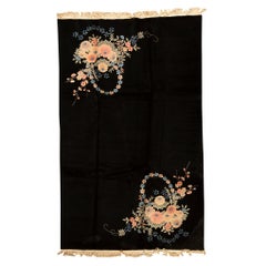 Traditional Handwoven Luxury Chinese Wool Black Rug