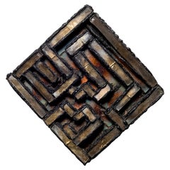 Line Vautrin Black Talosel Brooch with Gilt Mirror Fragments, France, circa 1960